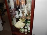 Lemond chocolate set, art glass, crackle glass. Silver candle stick holders