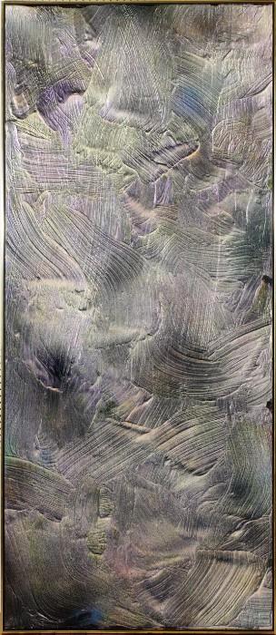 Lot#2001, JULES OLITSKI (AMERICAN, 1922-2007), WATER BASE ACRYLIC ON CANVAS, 1985, H 92", W 39" "MADONNA SIGN"Signed Jules Olitski '85 and titled "Madonna Sign" on verso and 85-04-9. Andre Emmerich Gallery label on stretcher.  Framed.