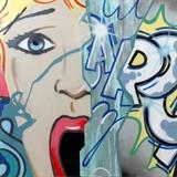 Lot#2004, CRASH (JOHN MATOS) (USA 1961-), ACRYLIC & SPRAY PAINT ON CANVAS, H 70", W 70", "SHEDDING OF LIGHT"Signed on verso and titled "Shedding of Light", dated 7/91.