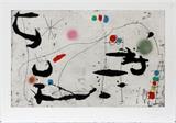 Lot#2012, JOAN MIRÓ (SP 1893-1983), ETCHING, AQUATINT & CARBORUNDUM, H 23", W 36", "TRACE SUR LA PAROI VI"23 1/8" x 36 1/2"; pencil signed; #10/75; titled on verso; unframed.  1-2-97 Kenyon Oppenheimer, Inc. (fine art, paper conservation and framing) , Chicago, IL label.