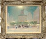 Lot#2016, JOHANN BERTHELSEN (AMERICAN 1883-1972), OIL ON CANVAS, NEW YORK STREET SCENE, 16" X 20"Signed lower right.  Framed.