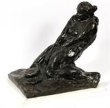 Lot#2038, JOHN NICK PAPPAS (AMERICAN CONTEMPORARY SCULPTOR), BRONZE SCULPTURE, H 16", L 16"The bronze measures H.16 1/2" x 11 1/2" x 16 1/4", raised on a 3/4" marble base. Signed and dated 1960.  Semi-nude kneeling female.