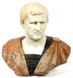 Lot#2034, ITALIAN CARVED CARRARA MARBLE SCULPTURE, H 22", W 23", ROMAN GENERAL.Possibly Roman general.  19th.c.  D 13"; multi-colored; unsigned.