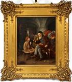 Lot#2032, KPM PAINTING ON PORCELAIN, H 13", L 10", MAN AND BOY.Framed.