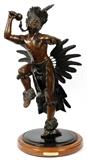Lot#2043, STEVE STREADBECK BRONZE SCULPTURE, 1983, H 30", L 18", "FANCY DANCER"Steve Streadbeck [American 20th C.].  Depicting a dancing Native American male adorned with feathers.  On a wood base, signed and numbered edition 21/29.