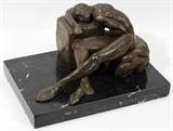 Lot#2134, BRONZE FIGURAL SCULPTURE CAST BY THE SANTA FE BRONZE FOUNDRY, 1976, L 14"Male leaning on a rock.  