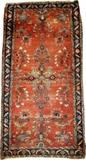 Lot#2231, SAROUK PERSIAN RUG C 1930 L 4'10" X 2'6" Red field, navy border. Edges curled. Low pile.