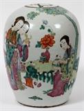 Lot#2286, CHINESE PORCELAIN JAR, 19TH.C., H 11"Drilled for lamp; female and child design.