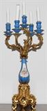 Lot#1054, SEVRES STYLE PORCELAIN & BRONZE FIVE-LIGHT CANDELABRUM, H 23", ELECTRIFIED, MATE TO PRECEDING LOT.Circa 1970;  One only. Height with bulbs 32".