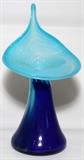 Lot#1120, MARK HALLER, STUDIO GLASS VASE, H 12 1/2"Mark Haller [American, Contemporary]. Jack in the pulpit style glass vase, decorated in two shades of blue, signed at base. Measures H. 12 1/2" x 6 3/4".