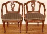Lot#1164, COUNTRY FRENCH STYLE BERGÈRE, PAIR, H 30", L 22", D 19"Having striped upholstered seats.