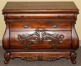 Lot#1165, FRENCH STYLE OAK FOUR-DRAWER COMMODE, H 30", W 39", 17"Bombe shape.  Measures H.30 1/2" x 37" x 17 1/2".