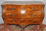 Lot#1168, LOUIS XV STYLE COMMODE WITH MARBLE TOP, 19TH C., H 35", W 51", D 24"A rouge marble top with beveled edge above three drawers, bronze mounts, on cabriole legs.