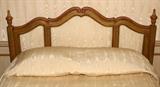 Lot#1490,UPHOLSTERED HEADBOARD, H 44", W 60"Walnut frame with painted accents, ivory color Italian watered silk upholstery. Headboard only.
