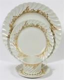 Lot#5, HAVILAND PORCELAIN DINNER SERVICE, 32 PCS, "LADORE"Including eight dinner plates, Dia 10 1/2", eight salad plates, Dia 7 1/2", eight cup and eight saucers, Dia 5 1/2". Etched gold, leaf & flower pattern.
