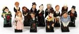 Lot#7, ROYAL DOULTON PORCELAIN DICKENS FIGURES, 13 PCS, H 3" - 4"Including "Bumble", "Bug Fug", "David Copperfield", "Little Nell", "Stiggins", "Pecksniff", "Sam Weller", "Bill Sikes", "Scrooge", "Artful Dodge", "Fat Boy", "Fagin", and "Oliver Twist".