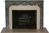 Lot#85, GREY MARBLE FIREPLACE, H 43", W 58", D 12"Beautiful gray marble fireplace with shell form medallion at the center. .