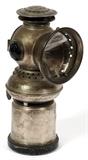 Lot#242, BRASS MINERS LAMP, H 8", W 3 1/2"Made in U.S.A. Majestic, "E.D.W Miller & Co." molded into glass.