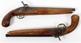 Lot#247, TEODORO ARRIZABALAGA, 12MM (.45 - .50 CAL), PERCUSSION CAP PISTOLS, REPRODUCTIONS, C1960, PAIR, L 10//Spanish percussion cap pistols, c1960, black powder, MODERN REPRODUCTIONS, 12mm cal. Having full wood stocks (as is), 12" octagonal barrels, stamped "Fa De Teodoro Arrizabalaga" and "Spain" (for U.S. import market). Uses black powder only. NO FIREARMS PAPERWORK REQUIRED.
