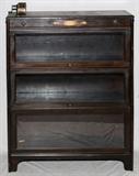 Lot#249, GLOBE WERNICKE STACKABLE OAK, BARRISTER BOOKCASE, 3 PCS. H 44", W 34", D 12" original Mission Arts & Crafts, Globe Wernicke stacking oak barrister bookcase. Made of solid oak from the 1890's; Stamped 'Barrister' on the back of the case.