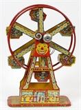 Lot#365, J. CHEIN & CO. LITHOGRAPHED TIN FERRIS WHEEL, H 16", W 12"having six gondolas.