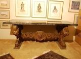 ANTIQUE 6' 10" MARBLE TOP LIBRARY TABLE