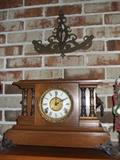 mantle clock & brass decor
