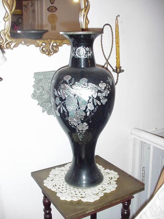  Abalone shell inlaid Asian vase, vintage
