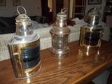 marine Perko matched set of lamps, chrome & brass, green, red & clear glass