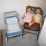 2 VINTAGE DOLLS AND DOLL STROLLER