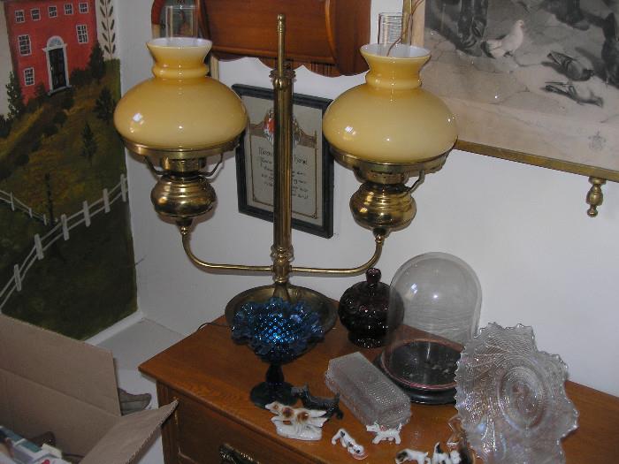Student lamp & Bric-a brac, oak dresser