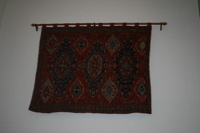 Turkish Tea Rug - Purchased at the Ritz Carlton in Indonesia, Hung from strategically sewn on fabric hooks as to not damage the rug.