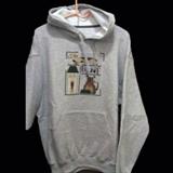 Embroidered hooded Sweatshirt - "Woof"
Color:Grey
Size:Large
Donor:A. Rock
Shipping:Yes , paid for by donor 	