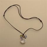 By Izuly Jewelry This necklace has my favorite "rough & refined" look to it. The cluster of gemstones hang of a beautiful brown leather cord. The leather is adjustable, can be slipped over your head and then adjusted to the perfect length. At the center of the gems is a large delicately faceted clear crystal quartz stone. The stones are hung from 14k gold fill wire
Donor: Nancy
Shipping: Yes, paid for by donor 