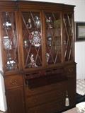 Inlaid mahogany china cabinet with wonderful desk