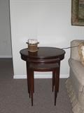 Mahogany nesting tables with inlaid leather