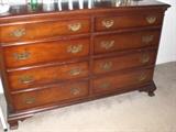 Kling mahogany double dresser, framed mirror and night stand