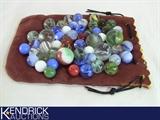 Lot of 50+ Vintage Marbles in a Heavy Brown Canvas Bag
