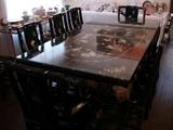 Museum quality Chinese black lacquer dining table and chairs
