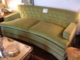 Mid-century curved sofa in lime green velvet upholstery, in excellent original condition