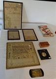 several antique samplers-minature ivory portrait