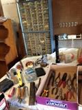Hand tools and cabinets filled with screws and more!