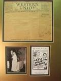 Jean Harlow memorabilia, Western Union from Jean Harlow, unpublished William Powell and Jean Harlow, and bill card of Saratoga from Metrotone Magazine, her last movie