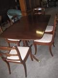 outstanding Duncan Phyfe Double Pedestal table and six chairs.  There are three large leaves to go with the table