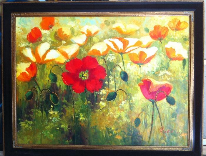 Large original painting--poppies.