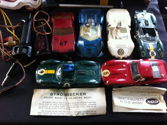 Vintage Strombecker slot cars, 2 controllers and track.