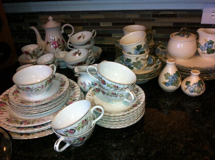 Assorted vintage china and glassware.