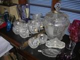 Cut/pressed glass punch bowl with cups