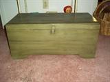 Rare small cedar chest, complete with tray, milk paint.