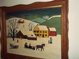 Primitive winter scene, painted on board